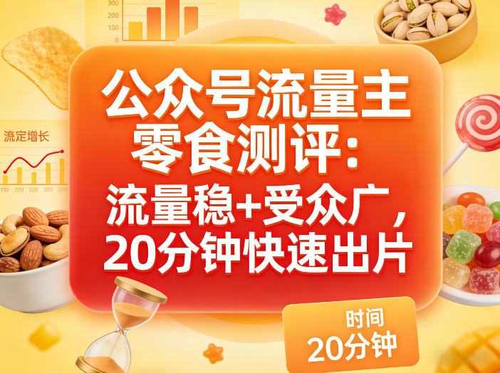 公众号流量主之零食测评赛道，流量稳+受众广，20分钟一条作品-云网创
