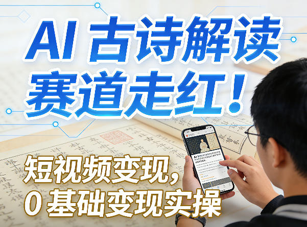 AI古诗解读赛道走红！短视频变现，0基础变现实操-云网创