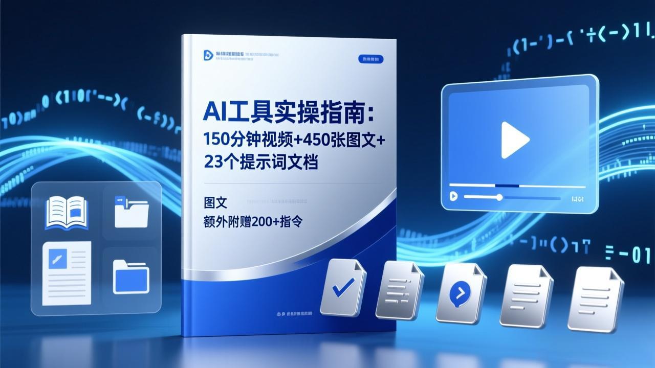 AI工具实操指南：150分钟视频+450张图文+23个提示词文档，额外附赠200+指令-云网创