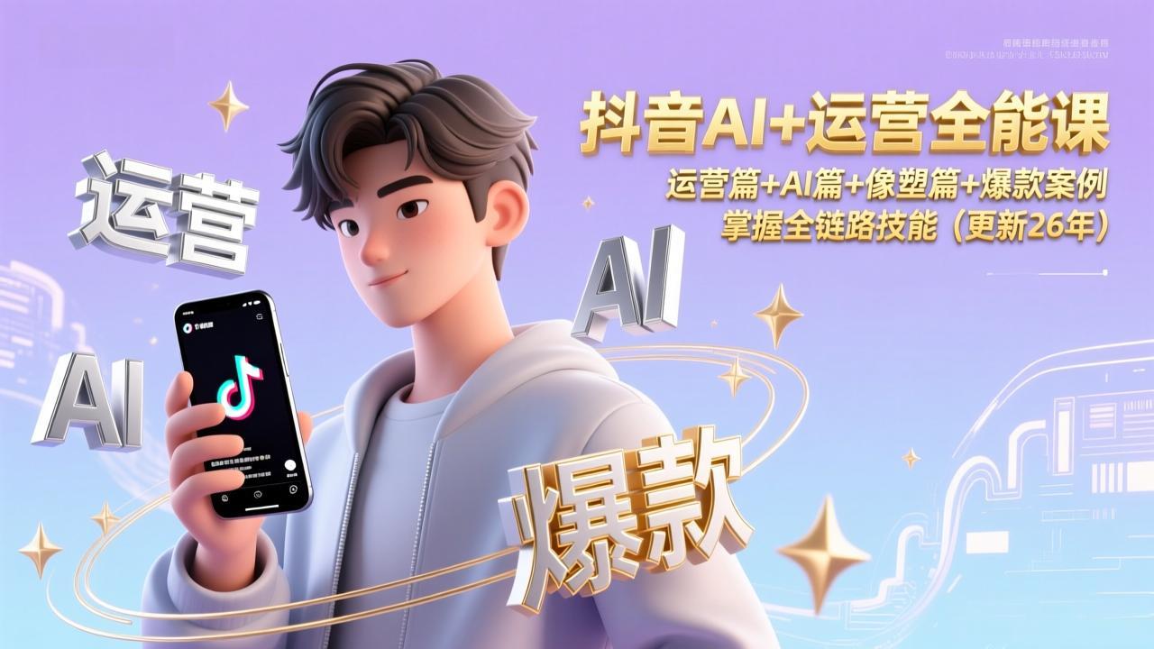 抖音AI+运营全能课,运营篇+AI篇+像塑篇+爆款案例,掌握全链路技能(更新26年-云网创