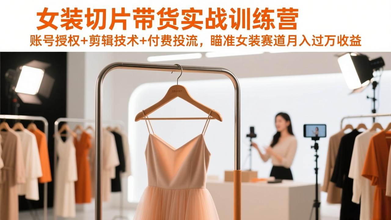 女装切片带货实战训练营，账号授权+剪辑技术+付费投流，瞄准女装赛道月入过万收益-云网创
