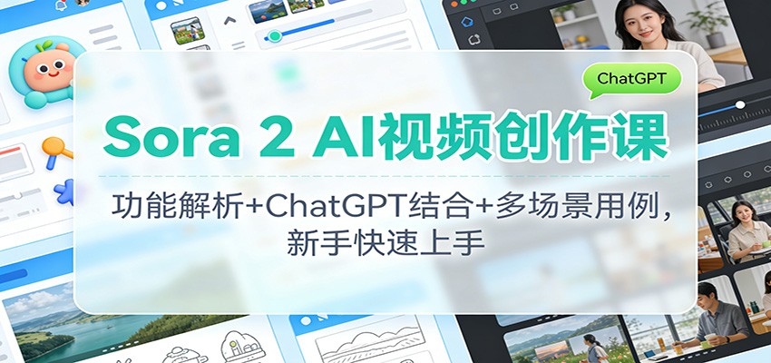Sora 2 AI视频创作课：功能解析+ChatGPT结合+多场景用例，新手快速上手-云网创
