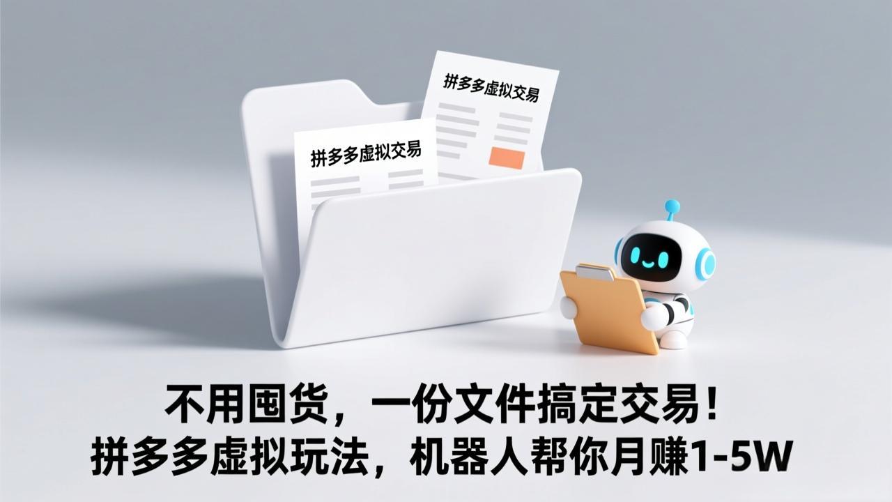 不用囤货，一份文件搞定交易！拼多多虚拟玩法，机器人帮你月赚 1-5W-云网创