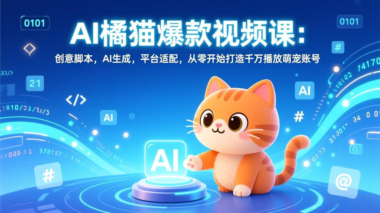 AI橘猫爆款视频课：创意脚本，AI生成，平台适配，从零开始打造千万播放萌宠账号-云网创