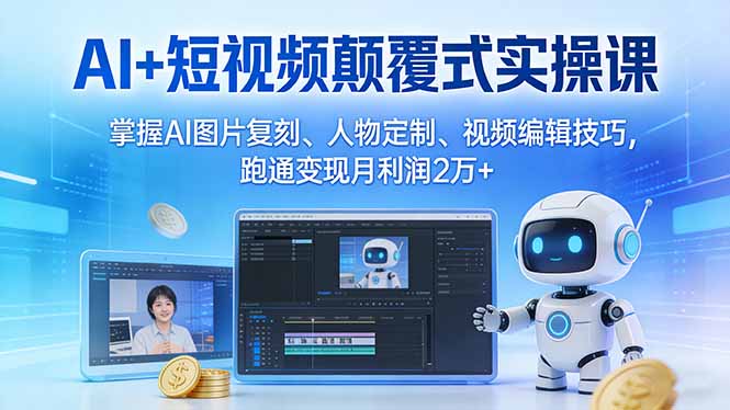 AI+短视频颠覆式实操课：掌握AI图片复刻、人物定制、视频编辑技巧，跑通变现月利润2万+-云网创