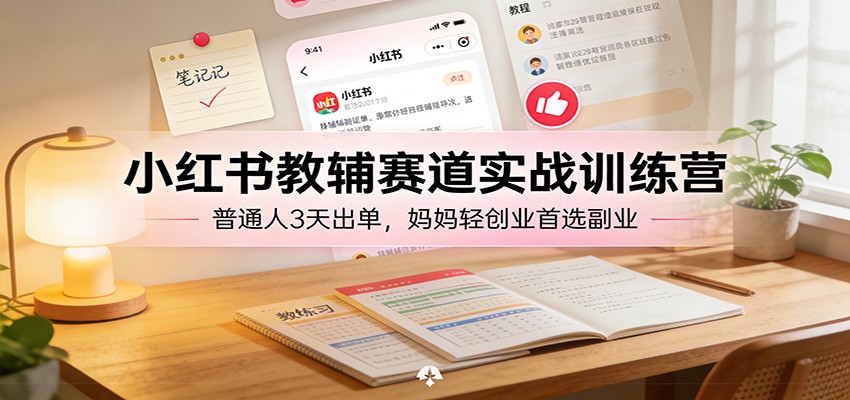 小红书教辅赛道实战训练营：普通人3天出单，妈妈轻创业首选副业-云网创