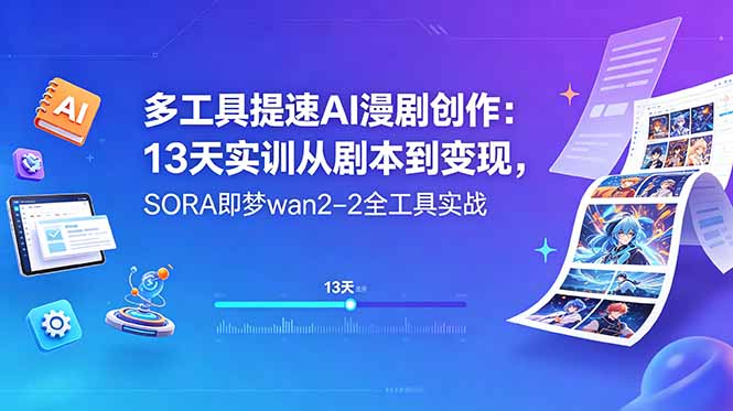 多工具提速AI漫剧创作：13天实训从剧本到变现，SORA即梦wan2-2全工具实战-云网创