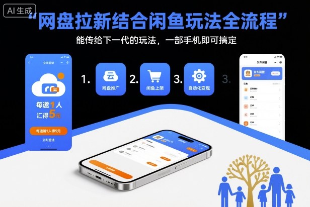 网盘拉新结合闲鱼玩法全流程,能传给下一代的玩法,一部手机即可搞定(附入口渠道以及实操教程)-云网创
