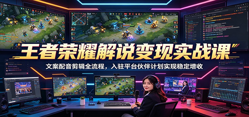 王者荣耀解说变现实战课:文案配音剪辑全流程,入驻平台伙伴计划实现稳定增收-云网创