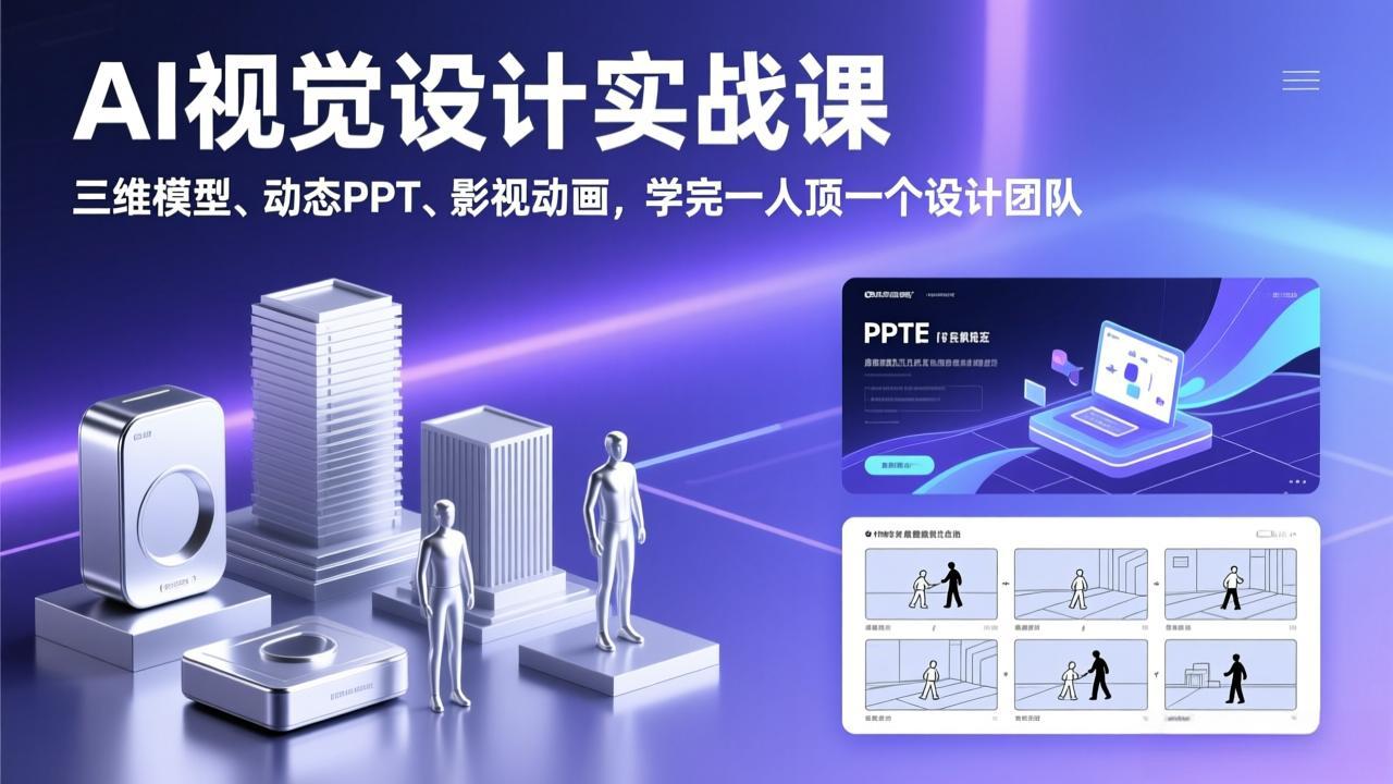 AI视觉设计实战课，三维模型、动态PPT、影视动画，学完一人顶一个设计团队-云网创