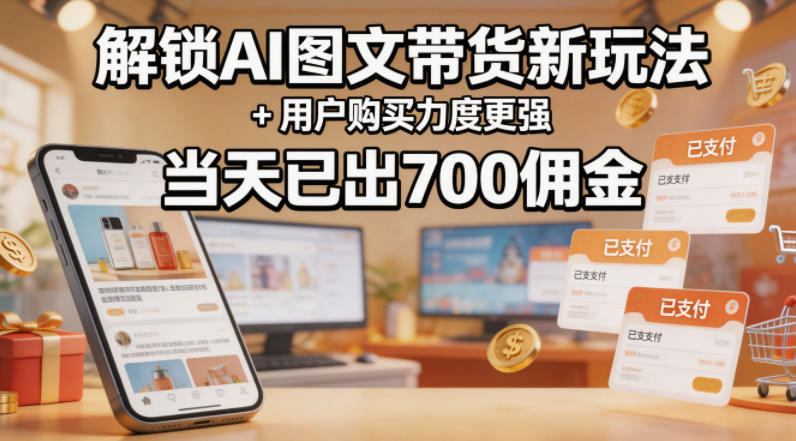 解锁ai图文带货新玩法+用户购买力度更强，当天已出700佣金，详细拆解-云网创