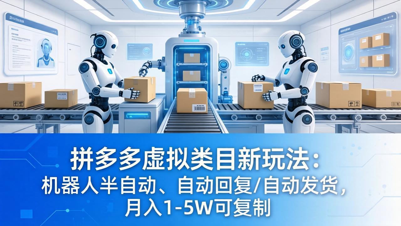 拼多多虚拟类目新玩法：机器人半自动、自动回复 /自动发货，月入 1-5W 可复制-云网创