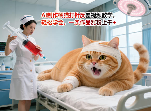 AI制作橘猫打针反差视频教学，轻松学会，一条作品涨粉上千+-云网创