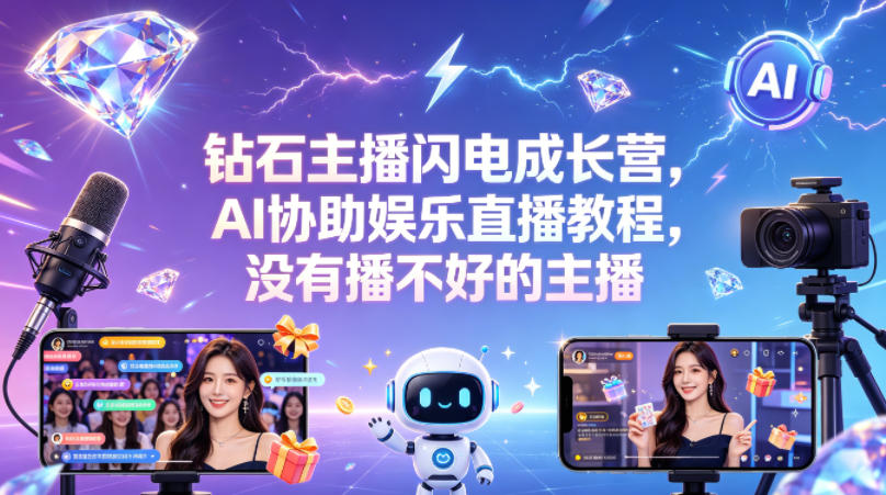 钻石主播闪电成长营，Al协助娱乐直播教程，没有播不好的主播-云网创