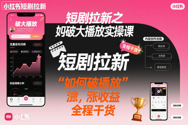 短剧拉新之小红书如何破大播放实操课，如何破播放，涨收益，全程干货-云网创