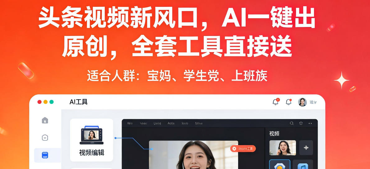 头条视频新风口，AI一键出原创，全套工具直接送，人人可做，有手就行【揭秘】-云网创