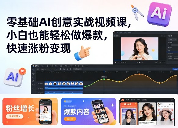 零基础AI创意实战视频课,小白也能轻松做爆款,快速涨粉变现