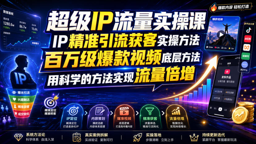超级IP流量实操课,IP精准引流获客实操方法,百万级爆款视频底层方法,用科学的方法实现流量倍增