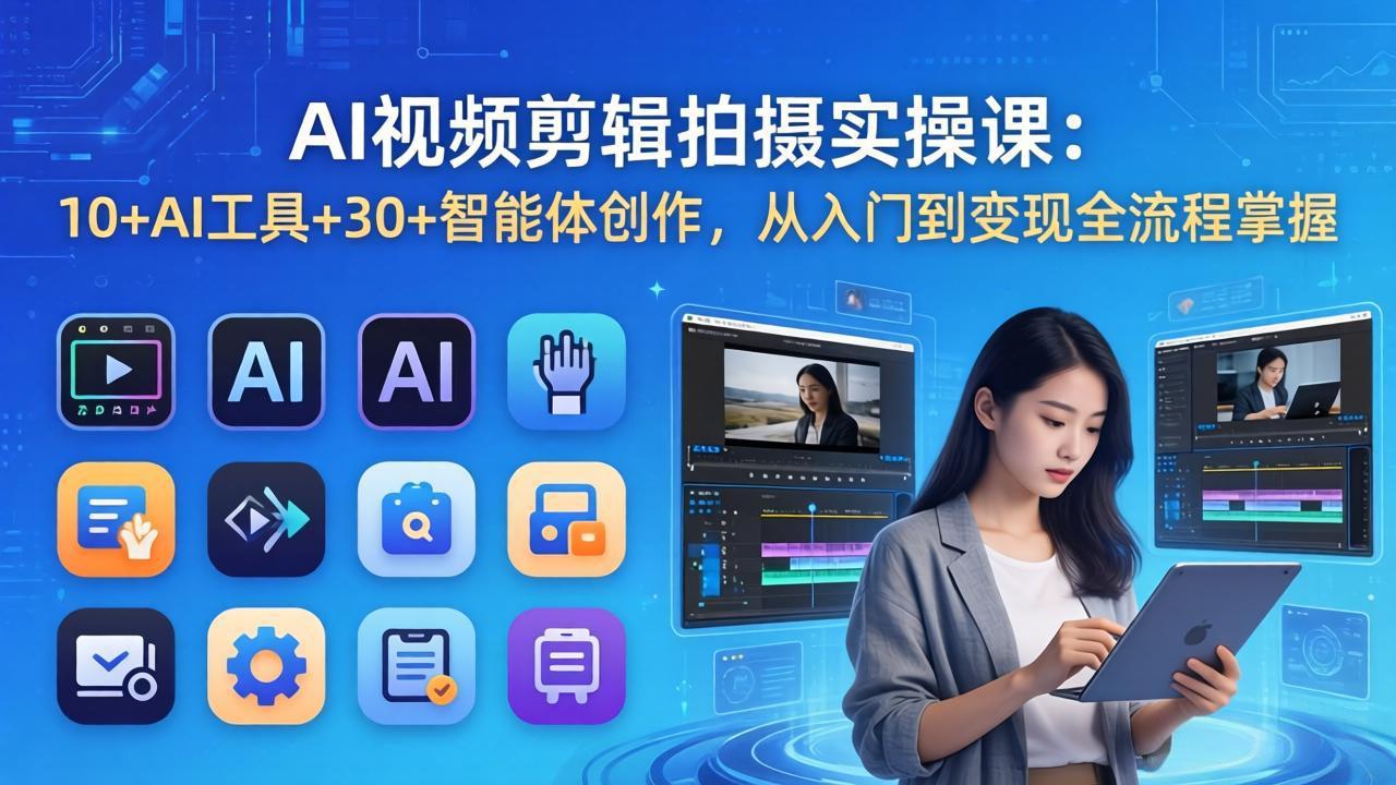 AI 视频剪辑拍摄实操课：10+AI工具+30+智能体创作，从入门到变现全流程掌握-云网创
