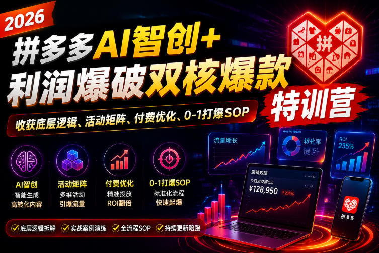 2026拼多多AI智创+利润爆破双核爆款特训营，收获底层逻辑、活动矩阵、付费优化、0-1打爆SOP(更新0727)-云网创