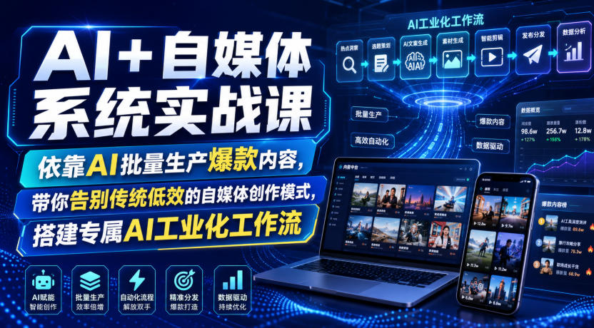 AI+自媒体系统实战课，依靠AI批量生产爆款内容，带你告别传统低效的自媒体创作模式，搭建专属AI工业化工作流-云网创