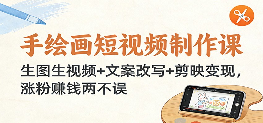 手绘画短视频制作课：生图生视频+文案改写+剪映变现，涨粉赚钱两不误-云网创