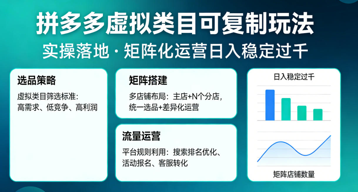 拼多多虚拟类目可复制玩法,实操落地,矩阵化日入稳定过千【揭秘】-云网创