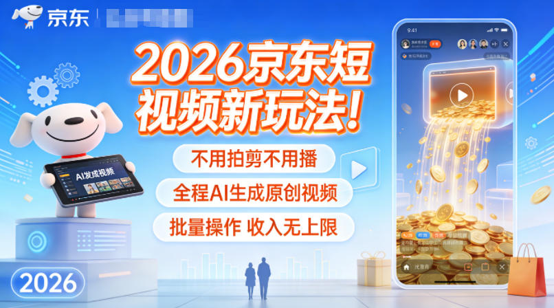 2026京东短视频新玩法！不用拍剪不用播，全程AI生成原创视频，批量操作收入无上限-云网创