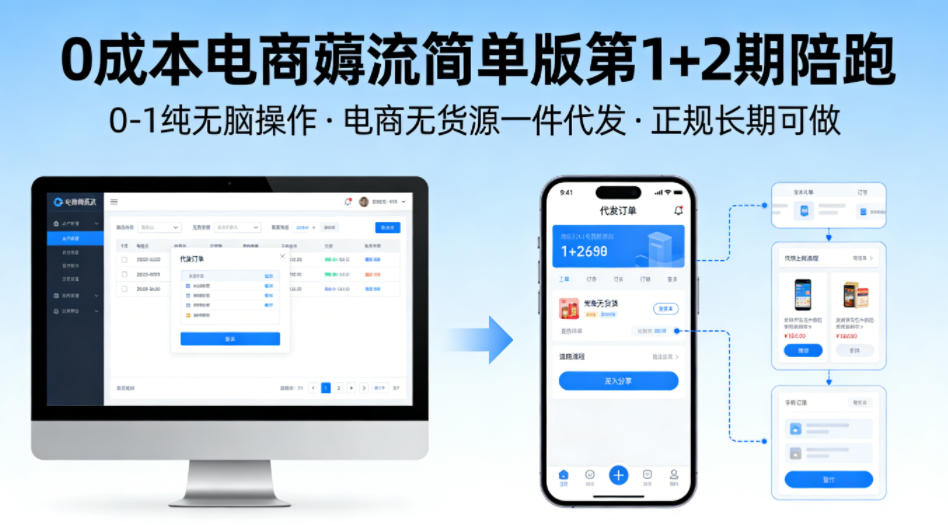 0成本电商薅流简单版第1+2期陪跑，0-1纯无脑操作，电商无货源一件代发，正规长期可做-云网创