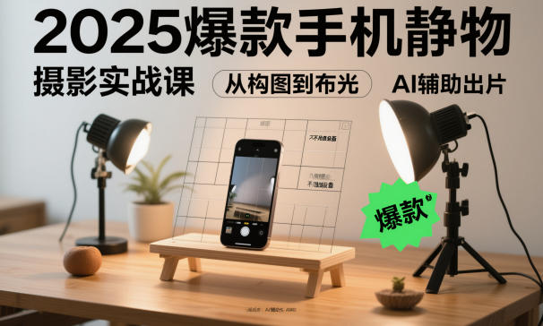 2025爆款手机静物摄影实战课，从构图到布光，不用贵设备，AI辅助出片-云网创