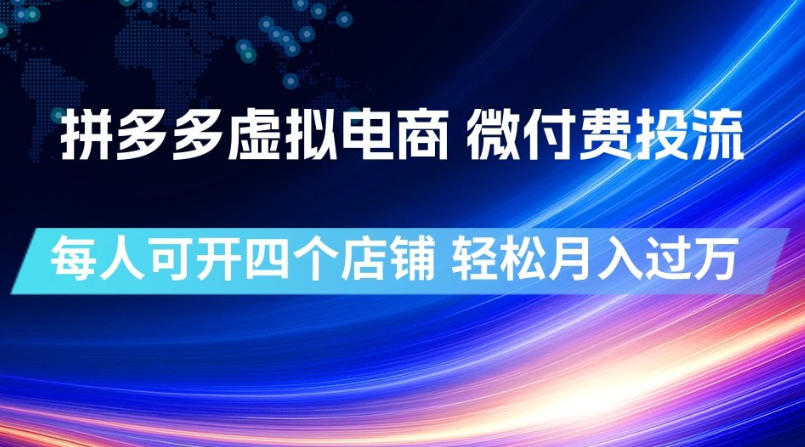 拼多多虚拟电商,微付费投流玩法,每人可开四个店,轻松月入过1W【揭秘】