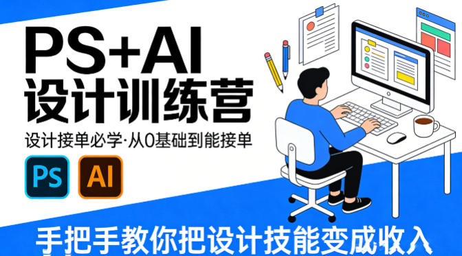 设计接单必学,PS+AI设计训练营,从0基础到能接单,手把手教你把设计技能变成收入-云网创