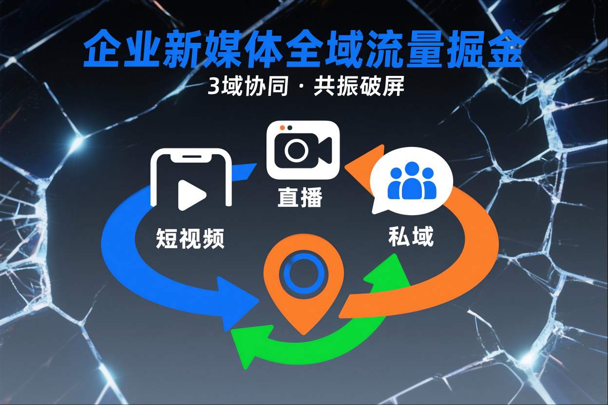 短视频全域商业模式，企业新媒体全域流量掘金，3域协同，共振破屏，短视频-直播-私域-地域-云网创