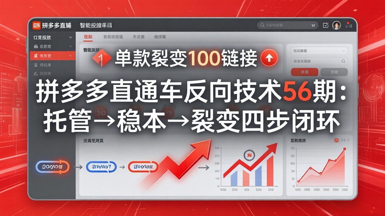 拼多多直通车反向技术56期：托管→稳本→裂变四步闭环，单款裂变100链接抢占核心流量-云网创