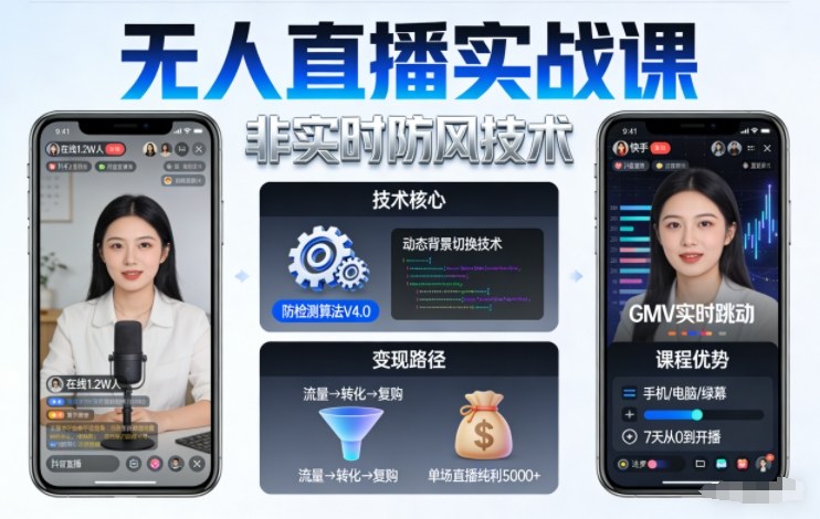 宝子哥无人直播实战课，非实时防风技术，聚焦抖音快手等平台直播带货，轻松开启直播变现之路(更新2026年3月底)-云网创