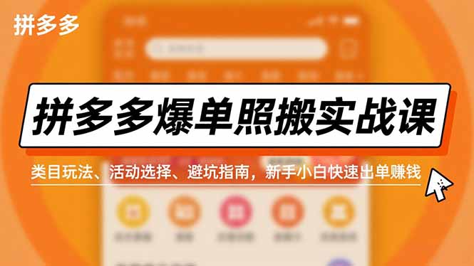 拼多多爆单照搬实战课，类目玩法、活动选择、避坑指南，新手小白快速出单赚钱-云网创