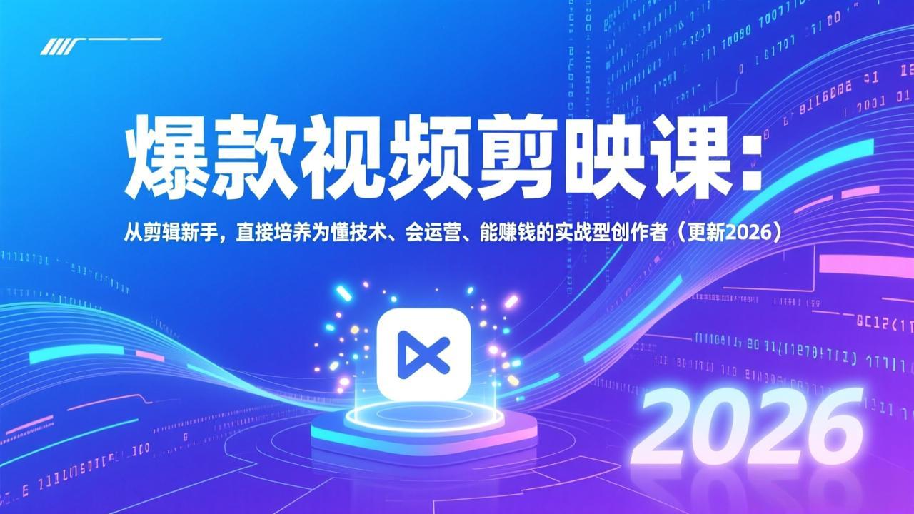 爆款视频剪映课:从剪辑新手,直接培养为懂技术、会运营、能赚钱的实战型创作者(更新2026-云网创