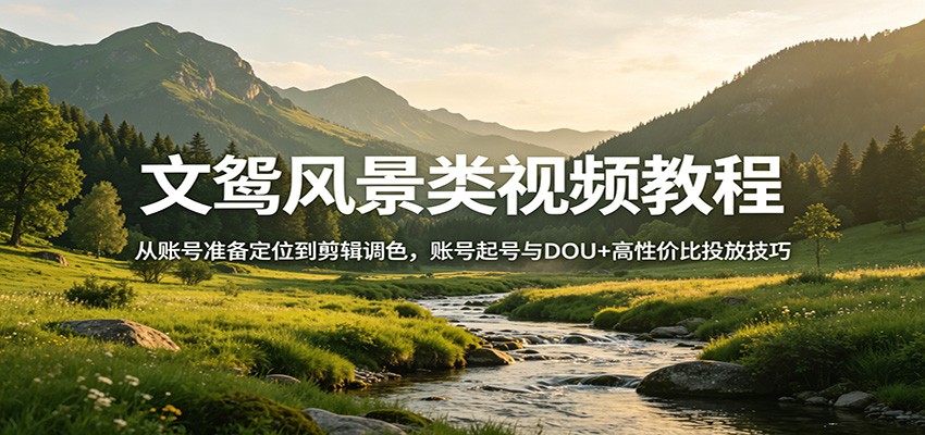 文鸳风景类视频教程：从账号准备定位到剪辑调色，账号起号与DOU+高性价比投放技巧-云网创