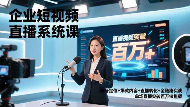 企业短视频直播系统课，账号定位+爆款内容+直播转化+全链路实战，单场直播突破百万销售额-云网创