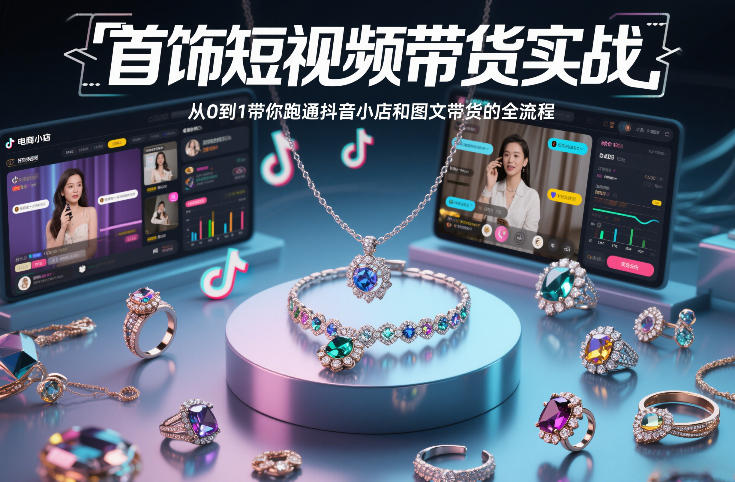 首饰短视频带货实战，从0到1带你跑通抖音小店和图文带货的全流程-云网创