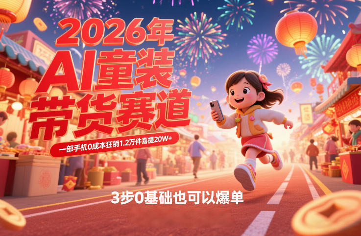 AI童装新春带货赛道，一部手机0成本狂销1.2万件喜提20W+，3步0基础也可以爆单-云网创