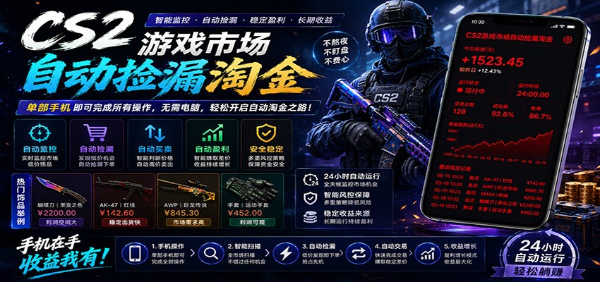 CSGO挂机捡漏项目通过利用游戏饰品交易机制，结合薄凉软件辅助捡漏，实现盈利-云网创