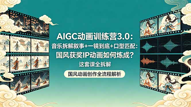AIGC动画训练营3.0：音乐拆解叙事+一镜到底+口型匹配：国风获奖IP动画如何炼成？这套课全拆解-云网创