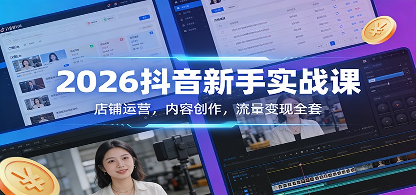 2026抖音新手实战课:店铺运营,内容创作,流量变现全套-云网创