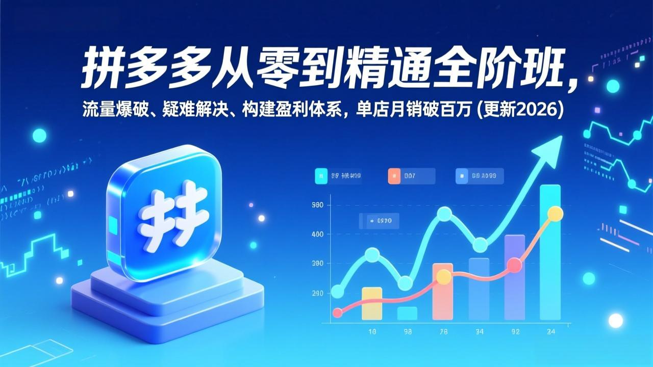 拼多多从零到精通全阶班，流量爆破、疑难解决，构建盈利体系，单店月销破百万(更新2026-云网创