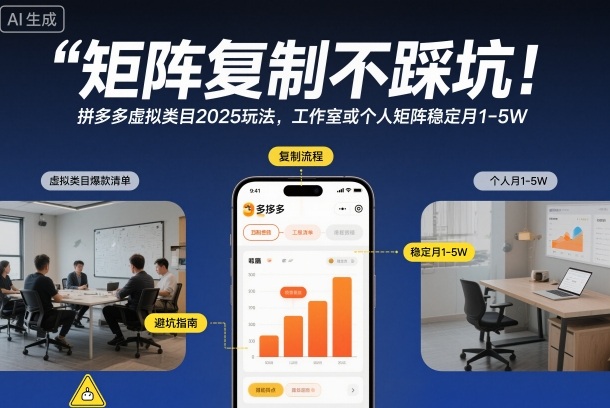 矩阵复制不踩坑！拼多多虚拟类目2025玩法，工作室或者个人矩阵稳定月1-5W【揭秘】-云网创