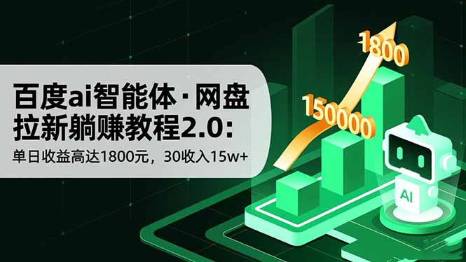 百度ai智能体·网盘拉新躺赚教程2.0：单日收益高达1800元，30收入15w+-云网创