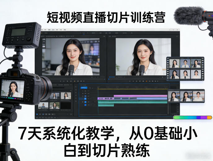 短视频直播切片训练营，7天系统化教学，从0基础小白到切片熟练-云网创