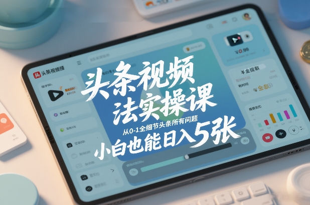 头条视频玩法实操课，从0-1全细节头条所有问题，小白也能日入5张-云网创