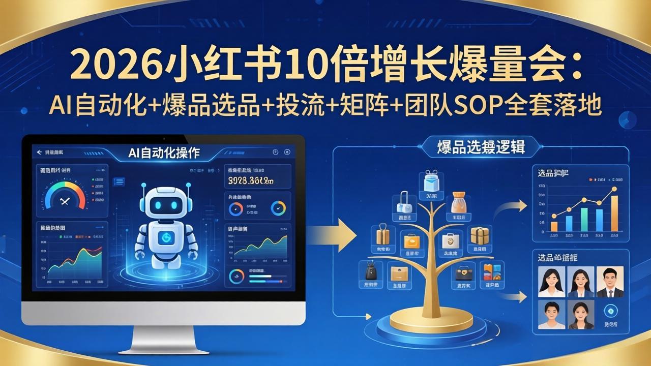 2026小红书10倍增长爆量会：AI自动化+爆品选品+投流+矩阵+团队SOP全套落地-云网创